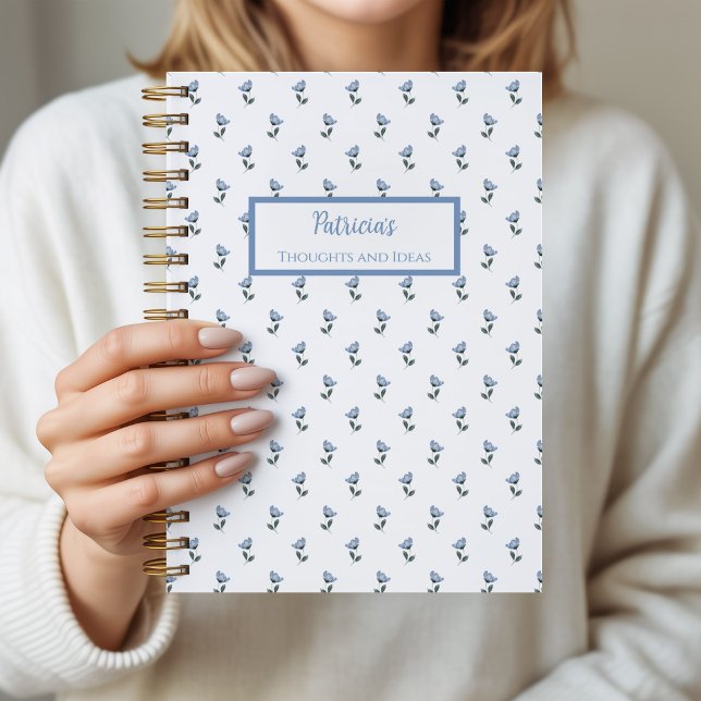 Blue Flower Personalized Journal Notebook (Petite Fleur Notebook)