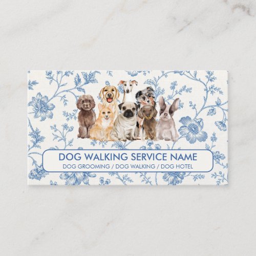 Blue Flower Pet Watercolor Dog Portrait Business Card