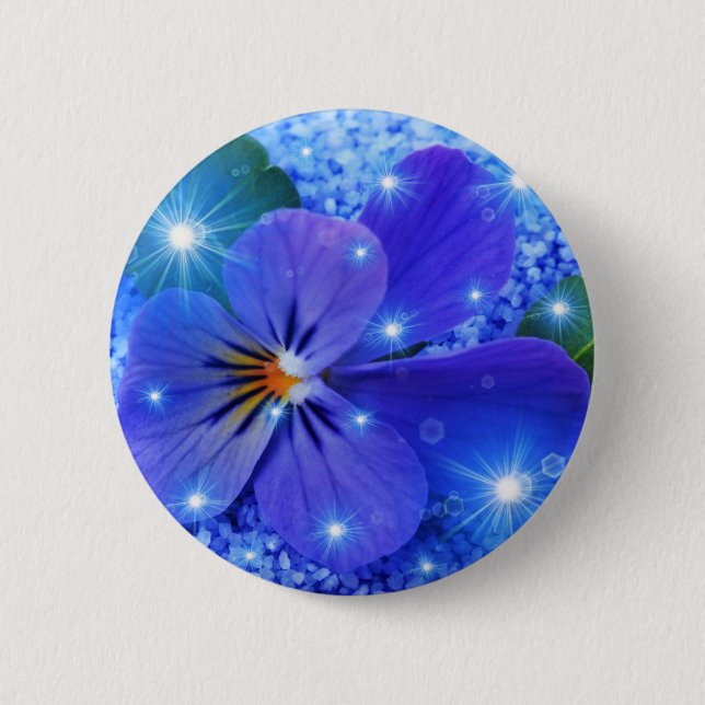 blue flower pinback button (Front)