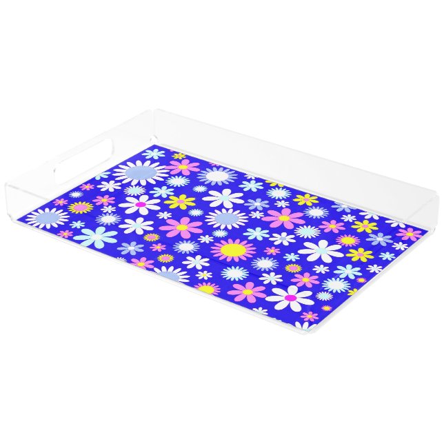Blue Flower Power Acrylic Tray (Angled)