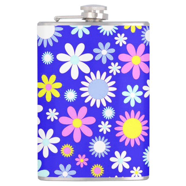 Blue Flower Power Hip Flask (Front)