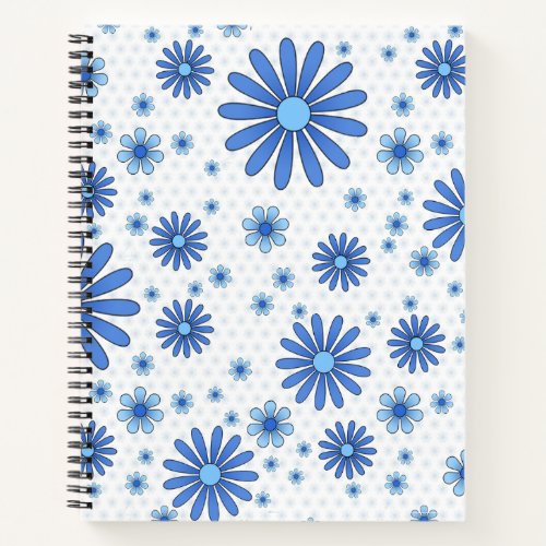 Blue Flower Power Notebook in White