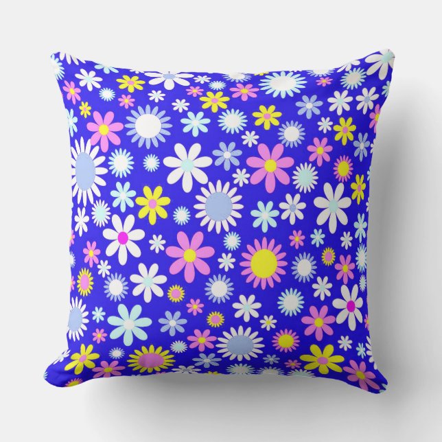 Blue Flower Power Throw Pillow (Front)