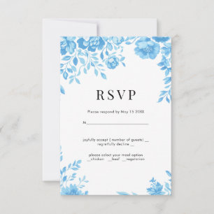 Blue Flower Retro floral wedding RSVP Card