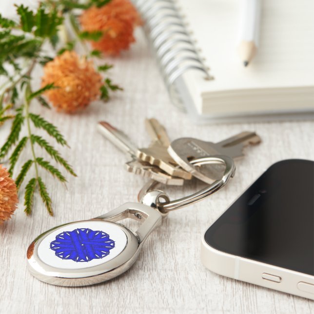 Blue Flower Ribbon by Kenneth Yoncich Keychain (Side)