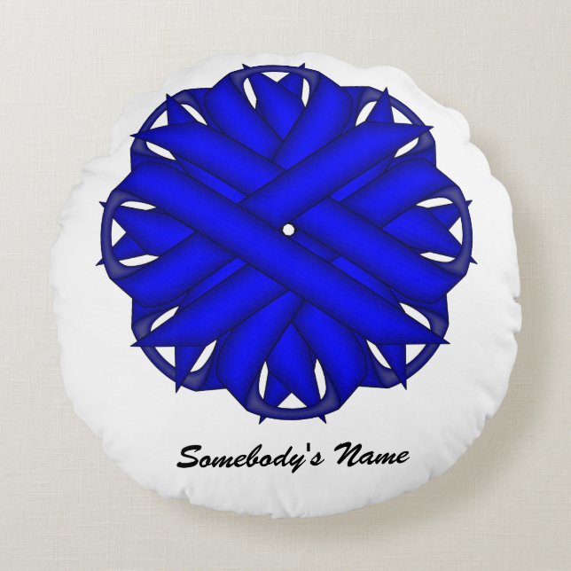 Blue Flower Ribbon by Kenneth Yoncich Round Pillow (Front)