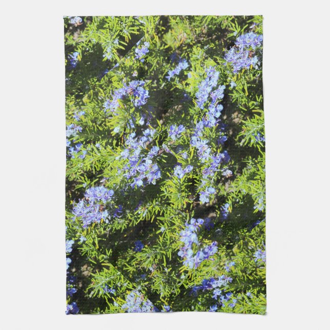 blue flower rosemary bush kitchen towel (Vertical)
