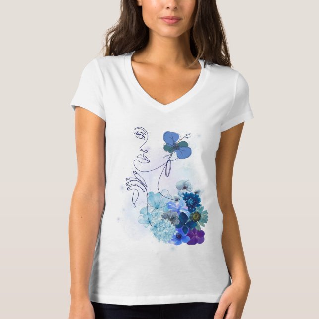 Blue Flower Self-Care Woman T-Shirt (Front)