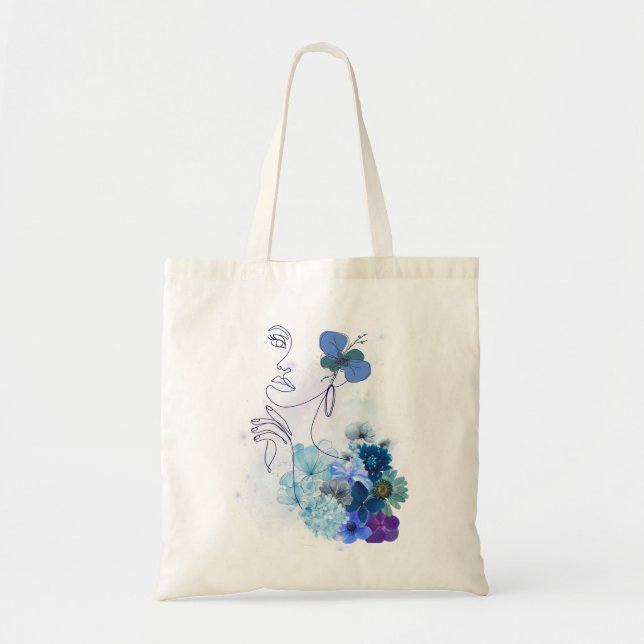 Blue Flower Self-Care Woman Tote Bag (Front)