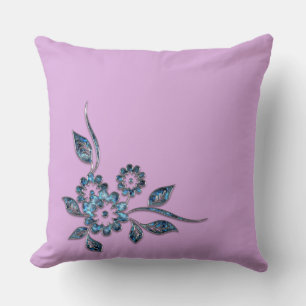 Blue flower silver jewelry decorative ornament throw pillow