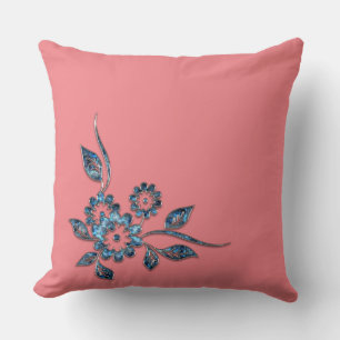 Blue flower silver jewelry decorative ornament throw pillow