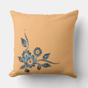 Blue flower silver jewelry decorative ornament throw pillow