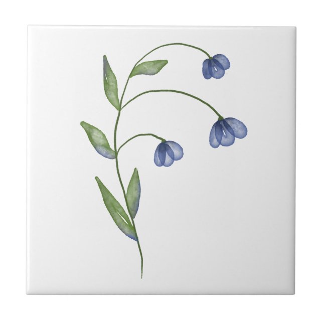 blue flower simple  ceramic tile (Front)