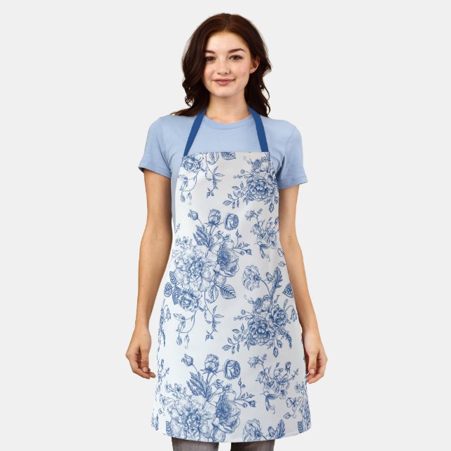 Blue Flower Spring Custom Text Apron (Worn)