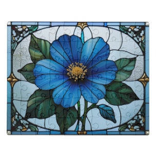 Blue flower stained glass jigsaw puzzle