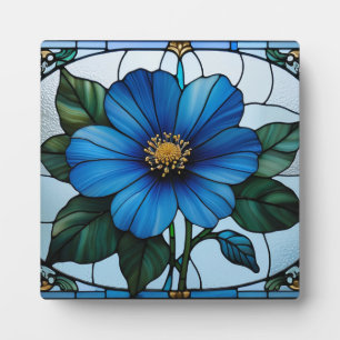 Blue flower stained glass plaque