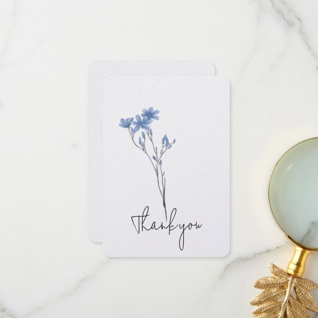 Blue Flower Stem Thank You Card (Front/Back In Situ)