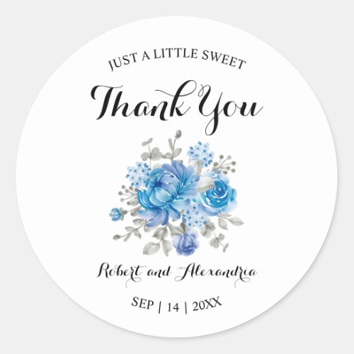 Blue Flower Sweet Treat Wedding Thank You Classic Round Sticker