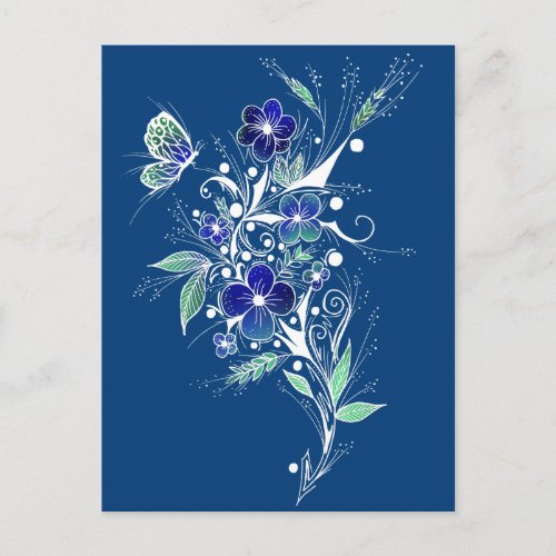 Blue Flower Tattoo Postcard