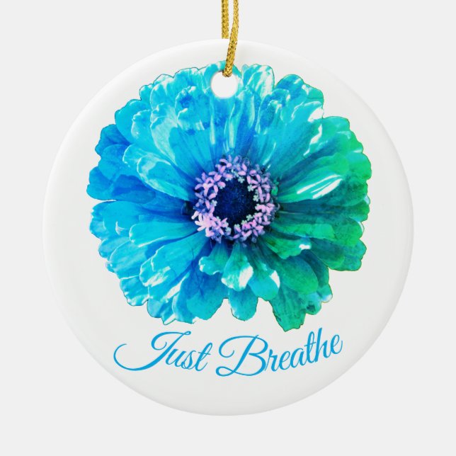 Blue flower teal floral retro daisy ceramic ornament (Front)