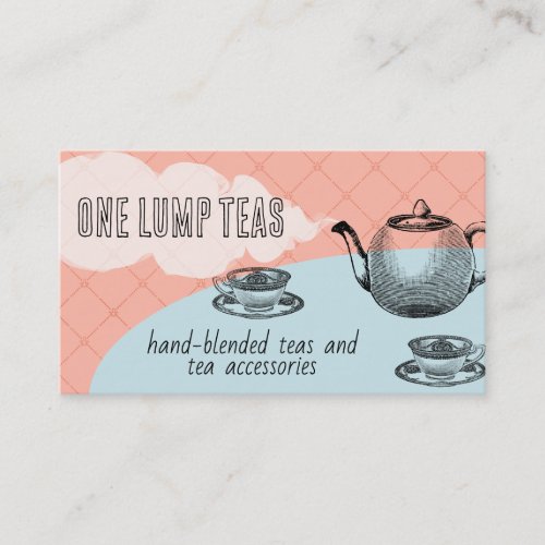 Blue flower teapot and teacups business cards