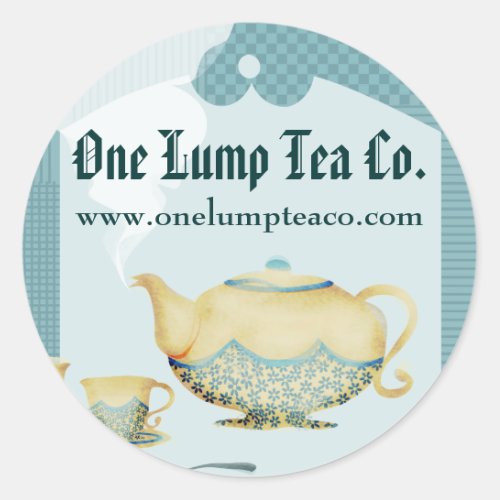 Blue flower teapot and teacups gift tag sticker