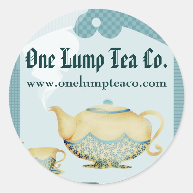 Blue flower teapot and teacups gift tag sticker (Front)