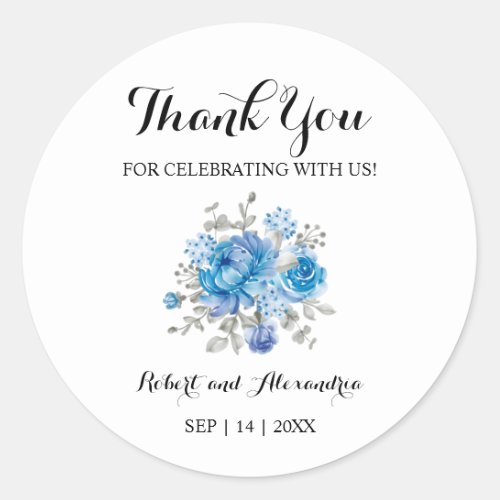 Blue Flower Thank You for Coming Wedding Classic Round Sticker