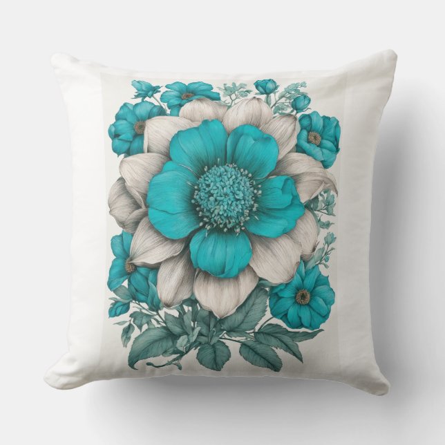 Blue Flower  Throw Pillow (Front)