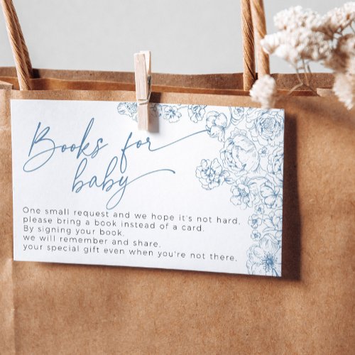 Blue flower Toile de Jouy Books for Baby Shower Enclosure Card