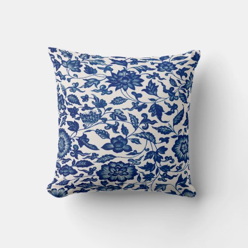Blue Flower Vintage Chinese Printed Pillow