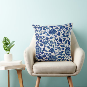 Blue Flower Vintage Pattern Throw Pillow