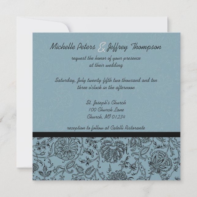Blue Flower Wallpaper Wedding Invitations (Front)