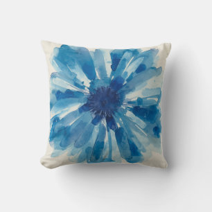 Blue Flower Watercolor Petals Floral Painted Throw Pillow