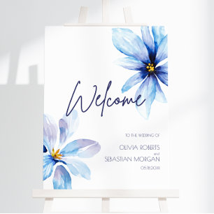 Blue Flower Watercolor Wedding Welcome Foam Board