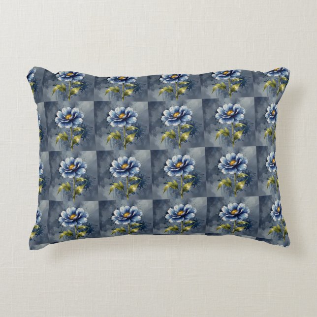 Blue flower watercolour pattern accent pillow (Front)