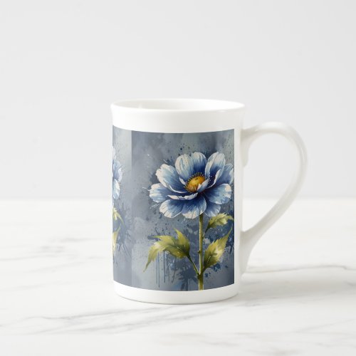 Blue flower watercolour pattern bone china mug