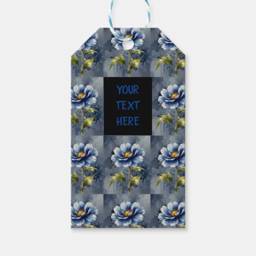 Blue flower watercolour pattern gift tags