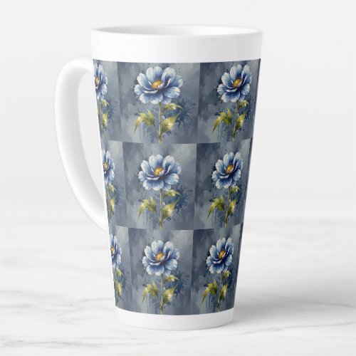 Blue flower watercolour pattern latte mug