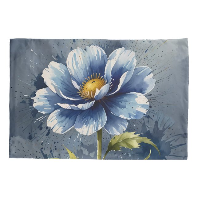 Blue flower watercolour pattern pillow case (Back)