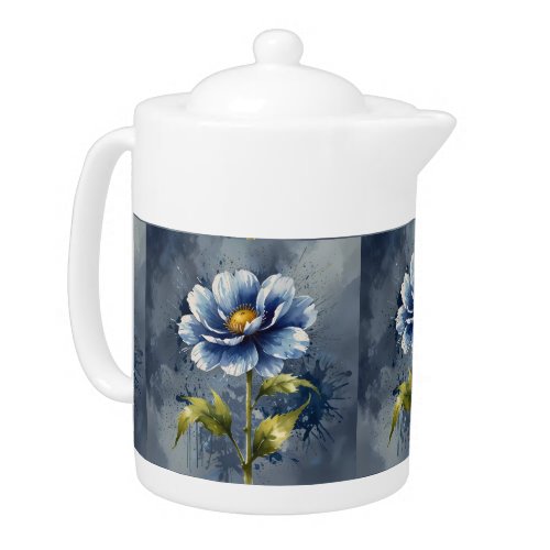 Blue flower watercolour pattern teapot