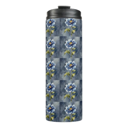 Blue flower watercolour pattern thermal tumbler