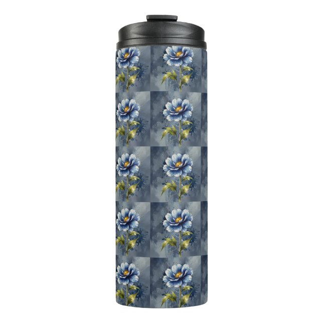 Blue flower watercolour pattern thermal tumbler (Front)