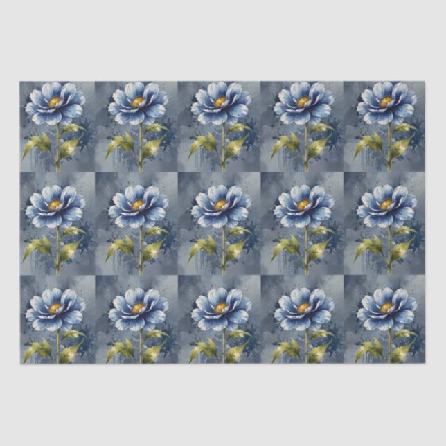Blue flower watercolour pattern tissue paper (Front)