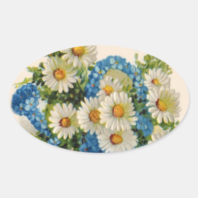 Blue Flower Watering Can Oval Sticker (Front)