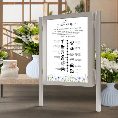 Blue Flower Wedding Guest Itineray Pictogram Poster