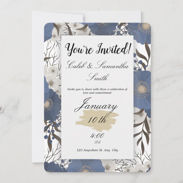 Blue Flower Wedding Invitation (Front)