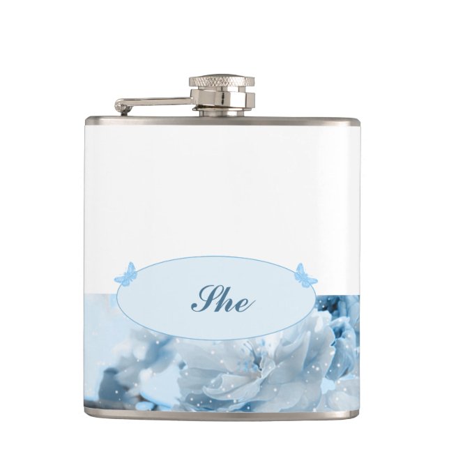 Blue Flower Wedding Invitation Flask (Front)
