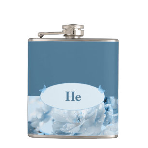 Blue Flower Wedding Invitation Flask