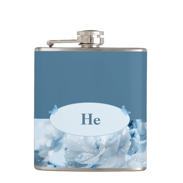 Blue Flower Wedding Invitation Flask (Front)